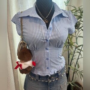 Blue and white  Checkered Button-Down Shirt